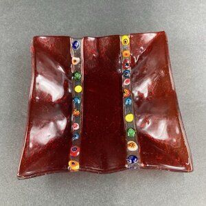 Vintage Murano Art Glass Fused Millefiori 4½" Trinket Dish Jewelry Ashtray